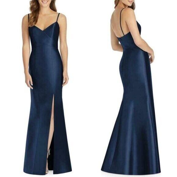 Alfred Sung D758 Sateen Twill V-Neck Bridesmaid Gown in Midnight Blue Size 16 - Picture 6 of 6